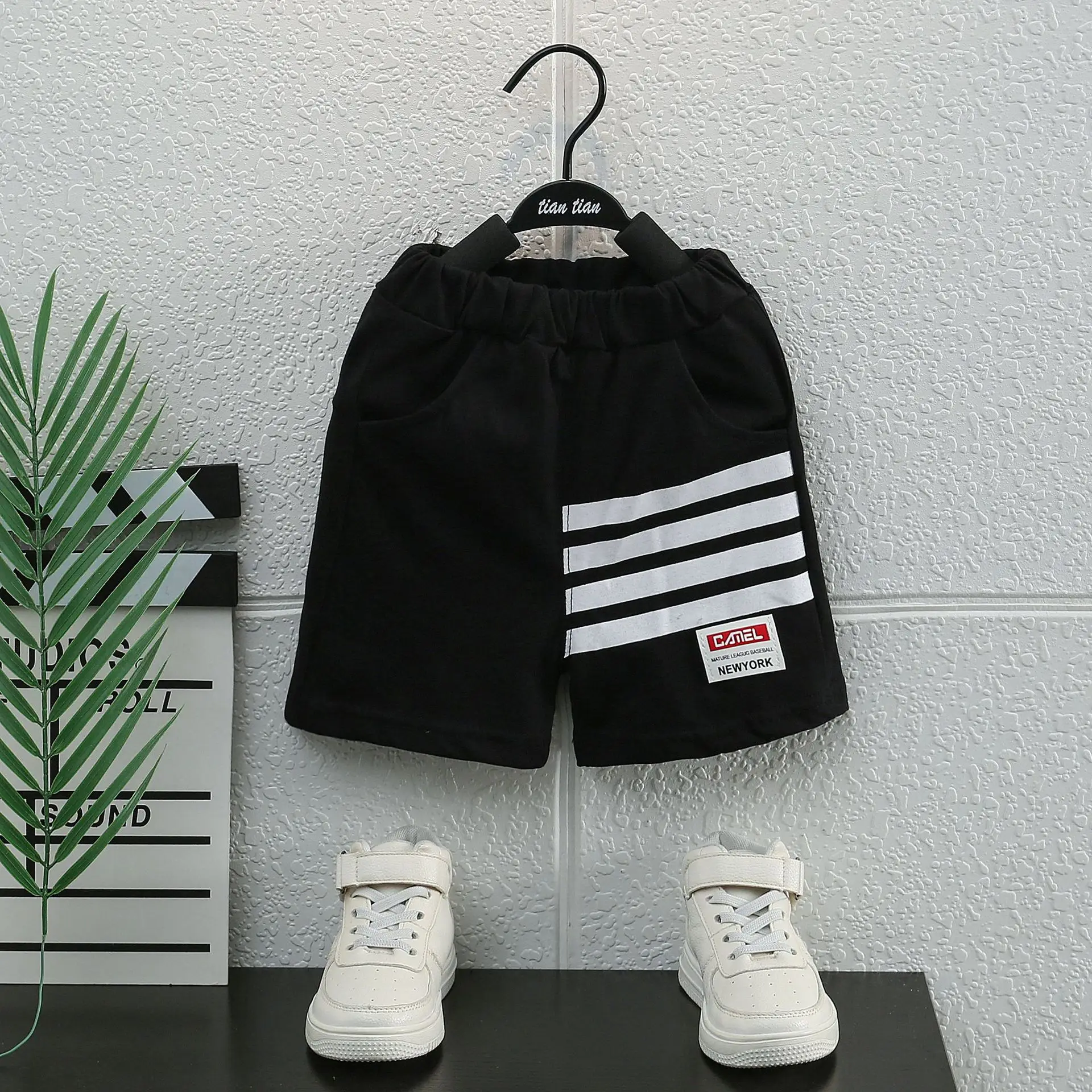 Children Cotton Shorts Set Black White Stripes Summer - Image 5