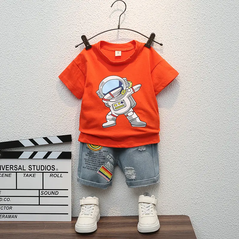 Children Space Aesthetic T-Shirt & Shorts Set Black Cotton Summer - Image 3