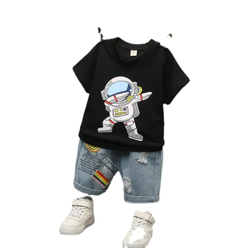 Children Space Aesthetic T-Shirt & Shorts Set Black Cotton Summer - Image 5