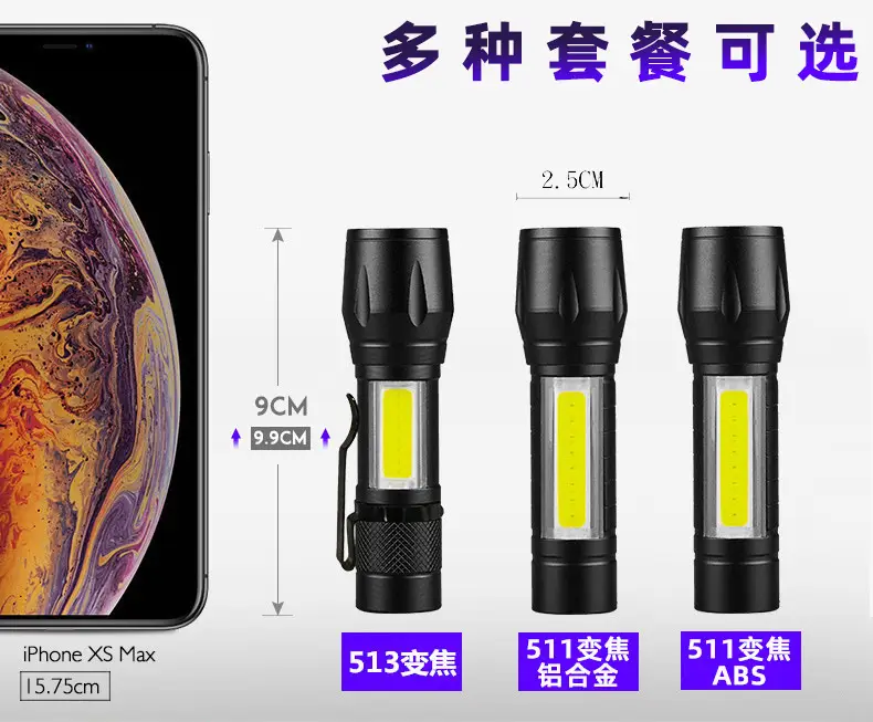 Cross-border Rechargeable Flashlight 14500 Zoom USB Outdoor Work Light Cob Mini β feature 1