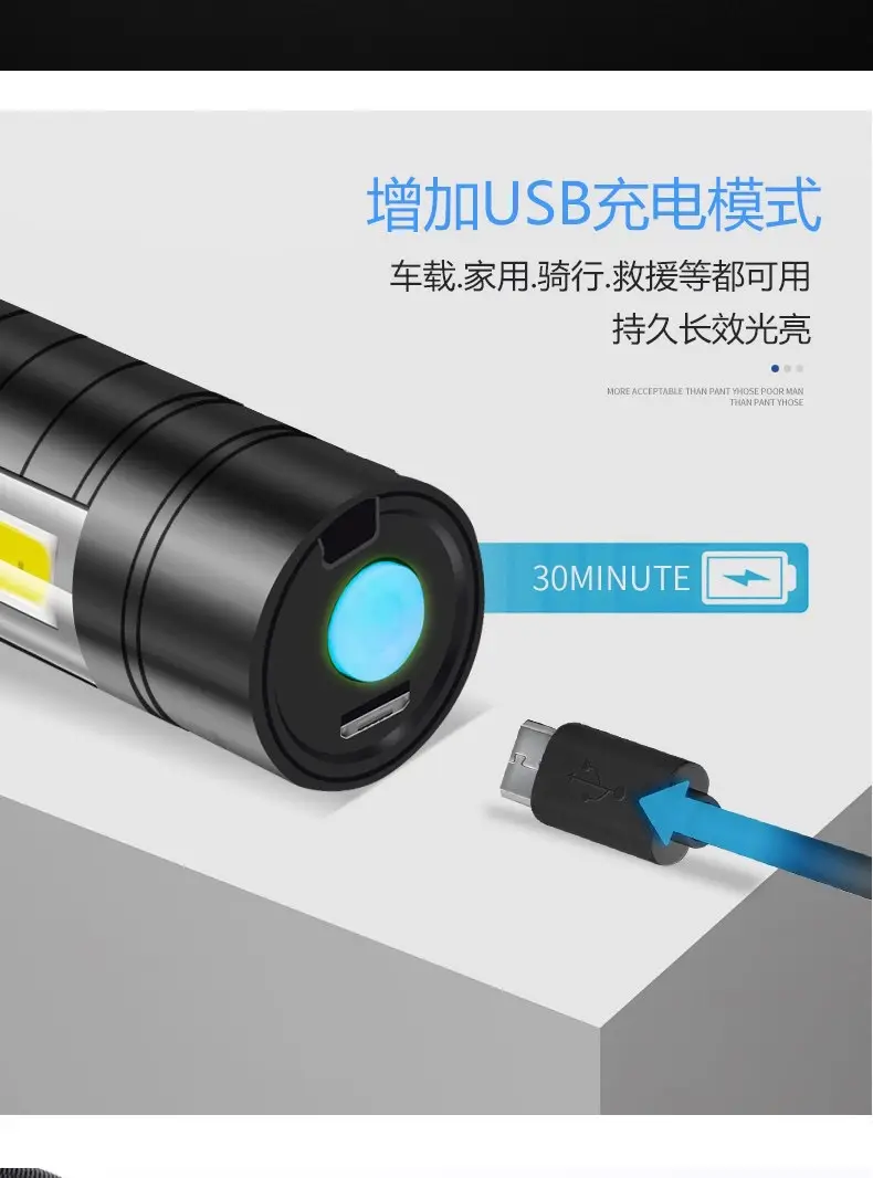 Cross-border Rechargeable Flashlight 14500 Zoom USB Outdoor Work Light Cob Mini β feature 13