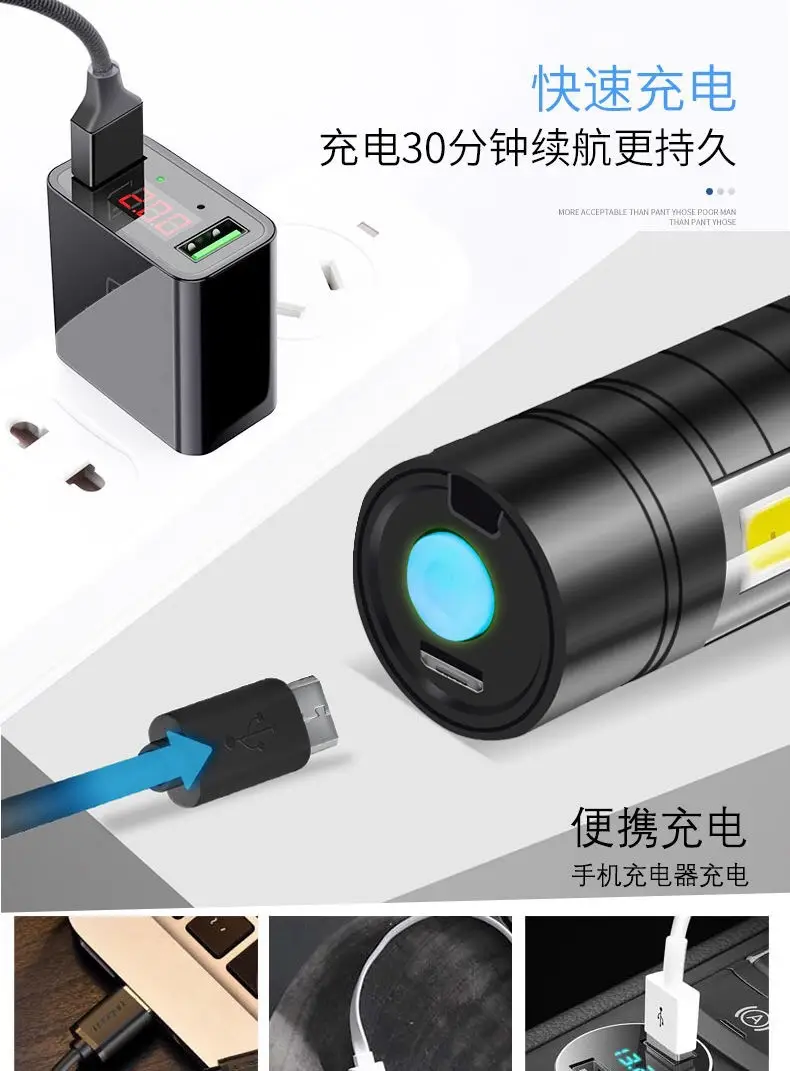 Cross-border Rechargeable Flashlight 14500 Zoom USB Outdoor Work Light Cob Mini β feature 14