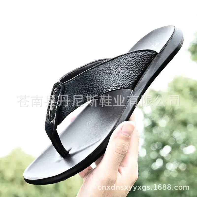 Korean Style Genuine Leather Flip Flops for Men