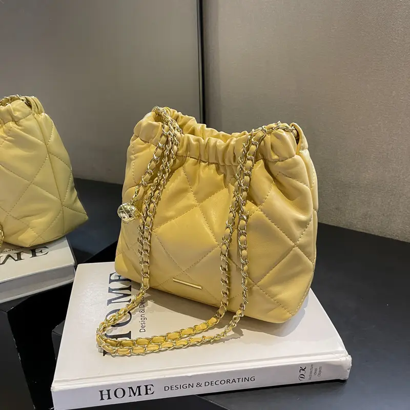 Black Quilted Shoulder Bag with Gold Chain Strap - Image 3