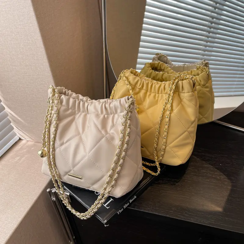Black Quilted Shoulder Bag with Gold Chain Strap - Image 5