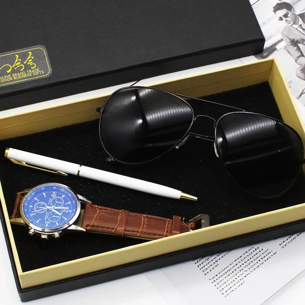 Men's Black Watch & Sunglasses Set with Pen - Image 6