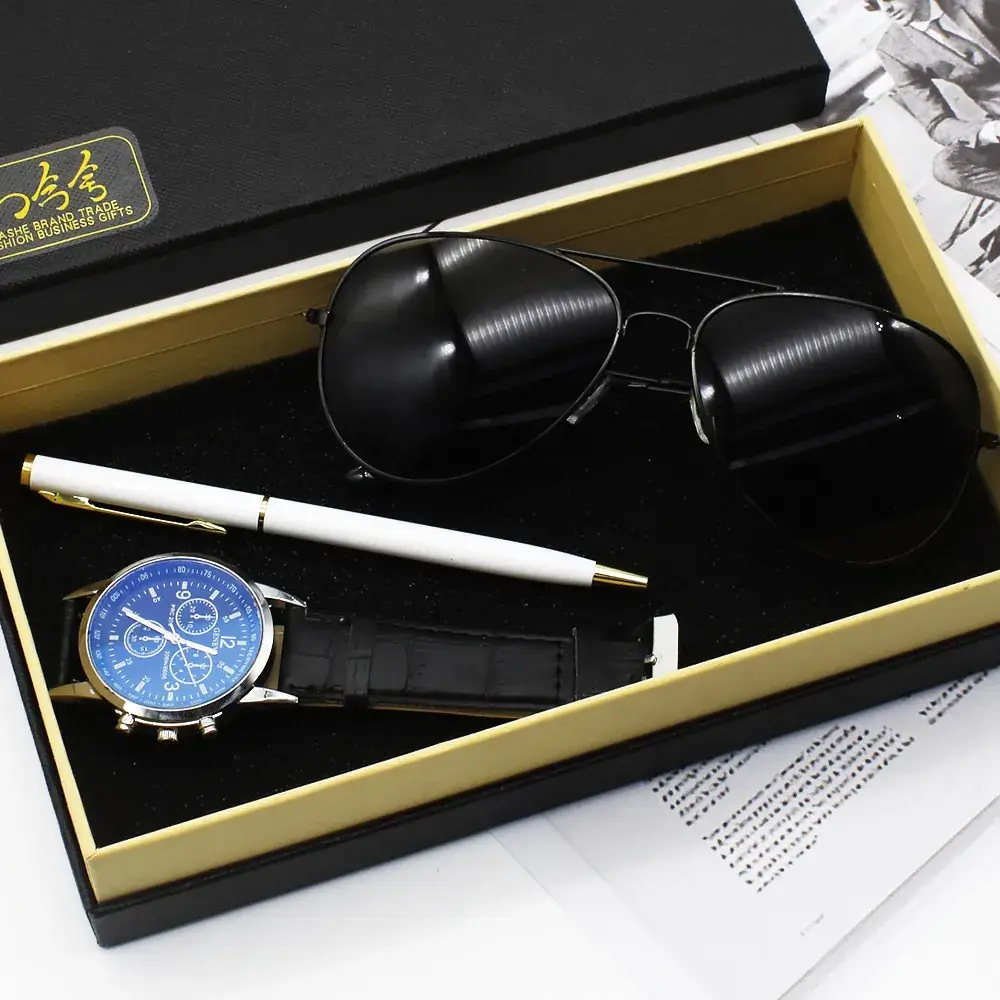 Men's Black Watch & Sunglasses Set with Pen - Image 4