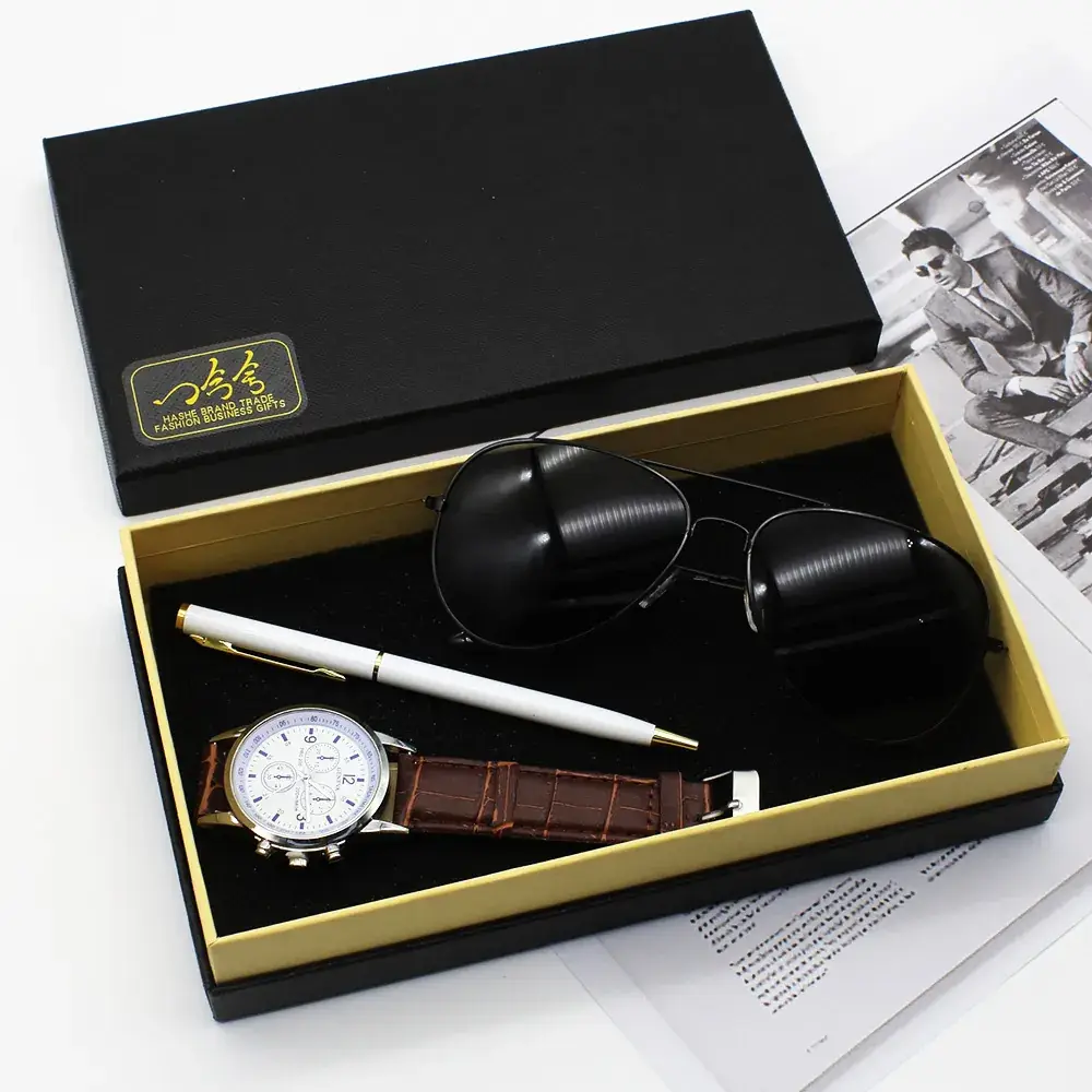 Men's Black Watch & Sunglasses Set with Pen - Image 2