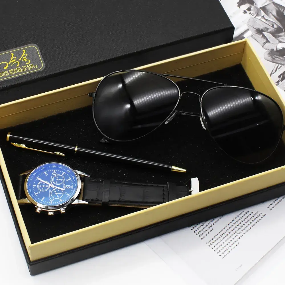 Men's Black Watch & Sunglasses Set with Pen - Image 7