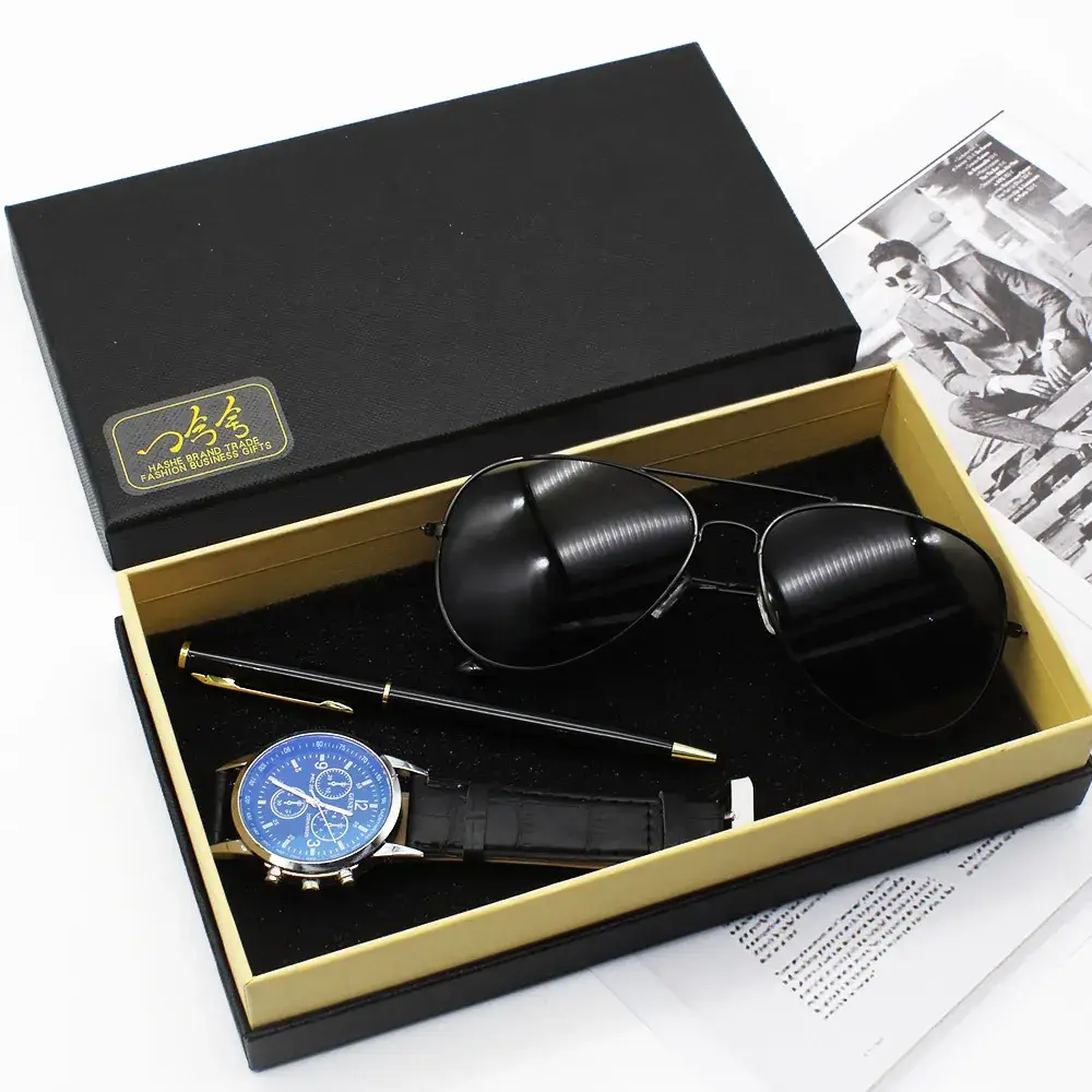 Men's Black Watch & Sunglasses Set with Pen - Image 5