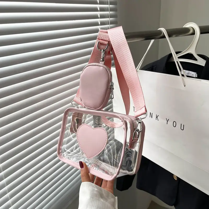 New Women's Transparent Crossbody Bag with Heart Design - Image 6