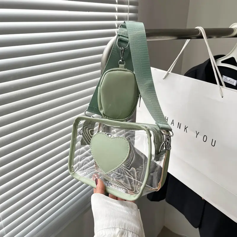 New Women's Transparent Crossbody Bag with Heart Design - Image 7