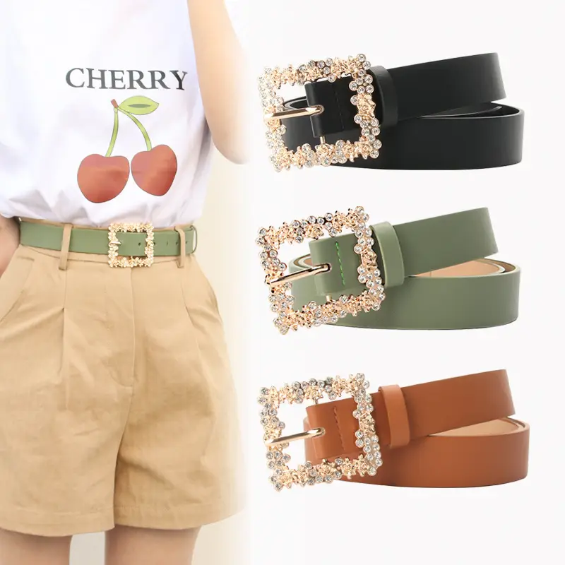 Women's PU Belt with Rhinestone Flower Design - Image 6