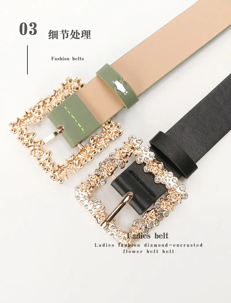 Women's PU Belt with Rhinestone Flower Design — feature 10