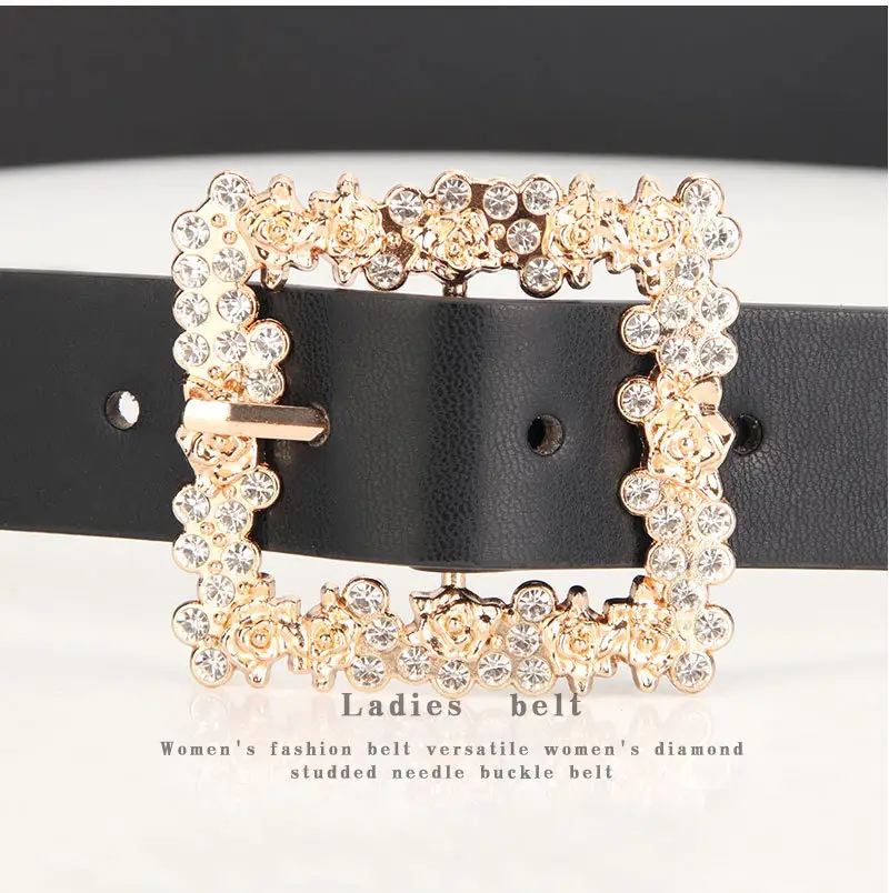 Women's PU Belt with Rhinestone Flower Design — feature 11