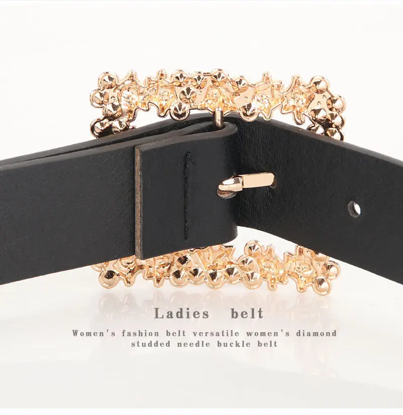 Women's PU Belt with Rhinestone Flower Design — feature 12