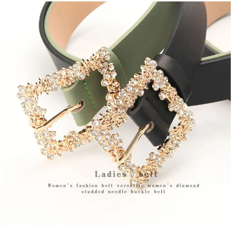 Women's PU Belt with Rhinestone Flower Design — feature 13