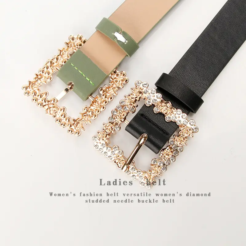Women's PU Belt with Rhinestone Flower Design — feature 14