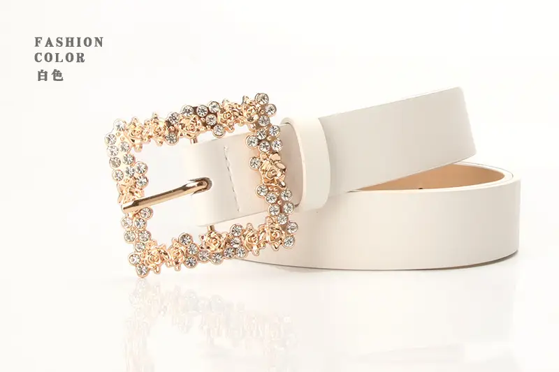 Women's PU Belt with Rhinestone Flower Design — feature 16