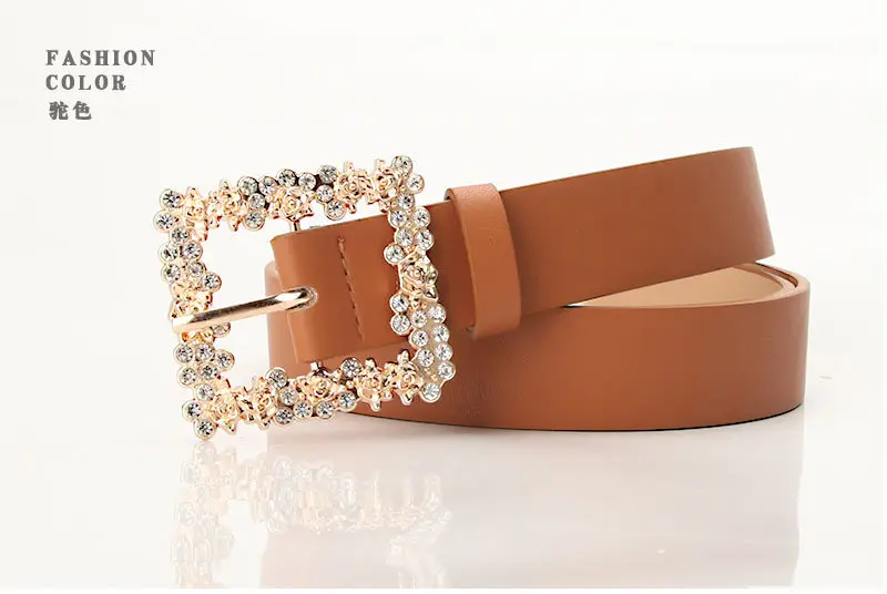 Women's PU Belt with Rhinestone Flower Design — feature 17