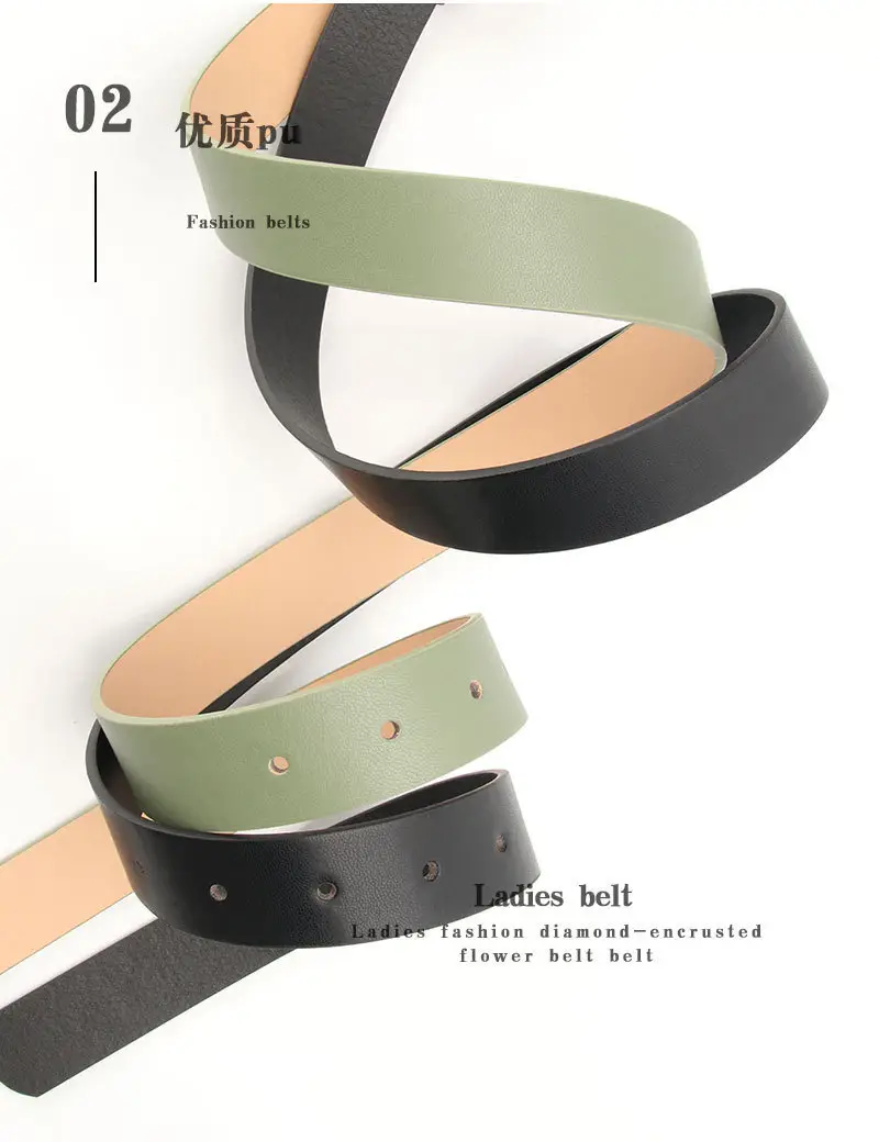 Women's PU Belt with Rhinestone Flower Design — feature 6