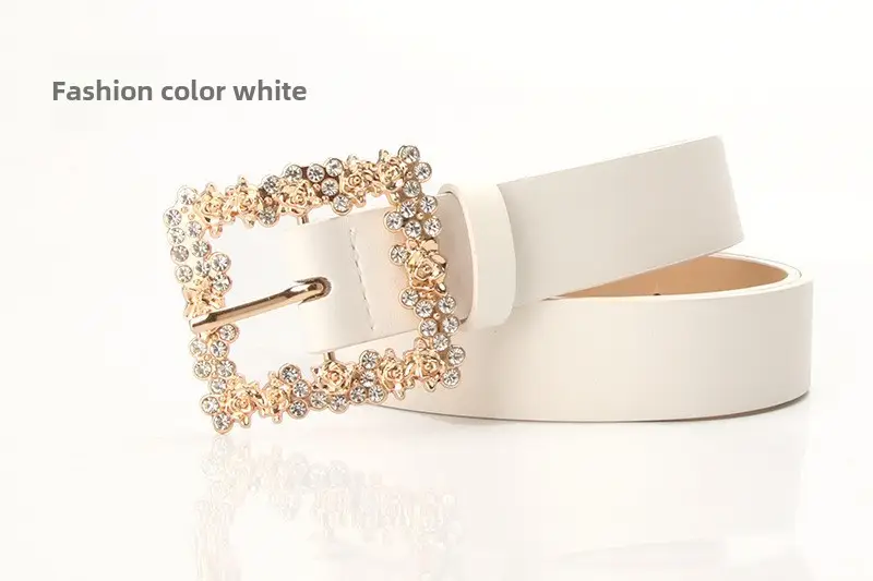 Women's PU Belt with Rhinestone Flower Design - Image 2