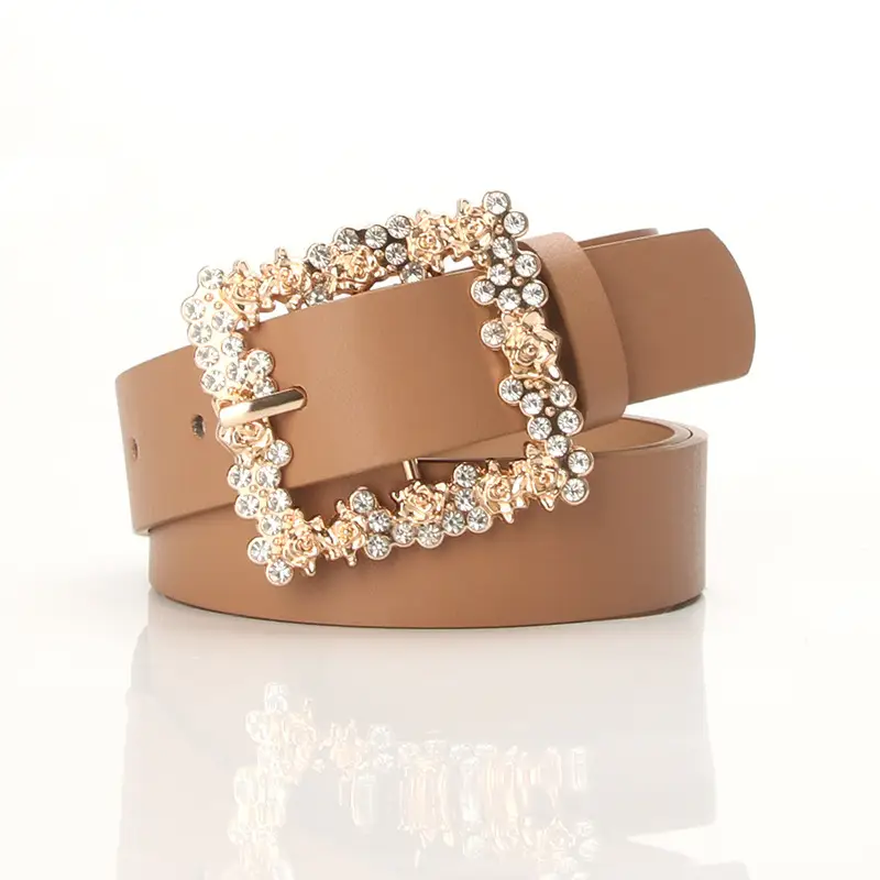 Women's PU Belt with Rhinestone Flower Design - Image 4