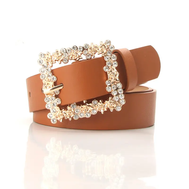 Women's PU Belt with Rhinestone Flower Design - Image 5