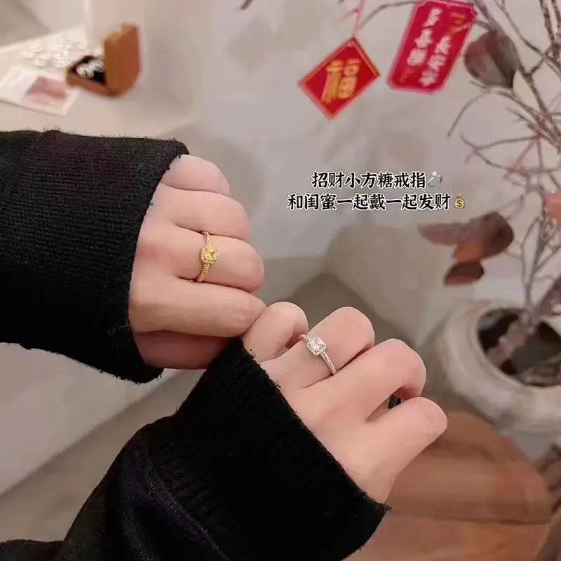 Women's Gold Crystal Ring with Blue Printed Sleeve - Image 7