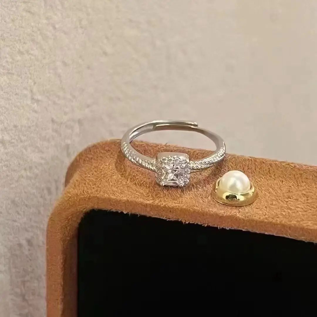 Women's Gold Crystal Ring with Blue Printed Sleeve - Image 2