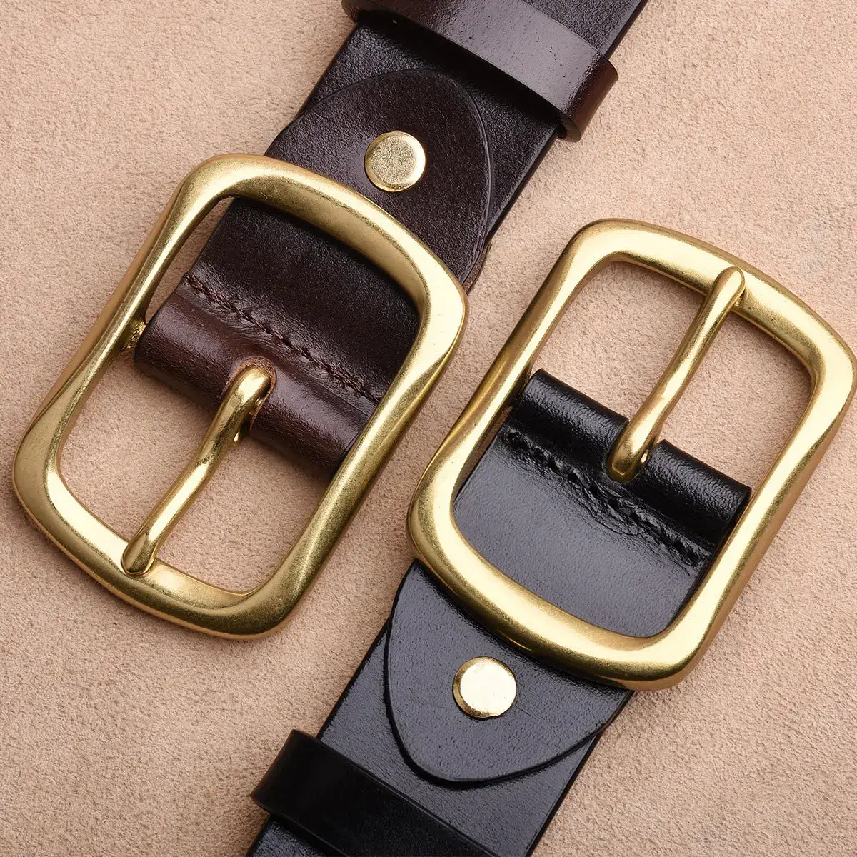 Men's Genuine Leather Belt with Gold Buckle - Image 5