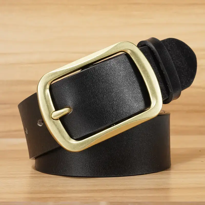 Men's Genuine Leather Belt with Gold Buckle - Image 6