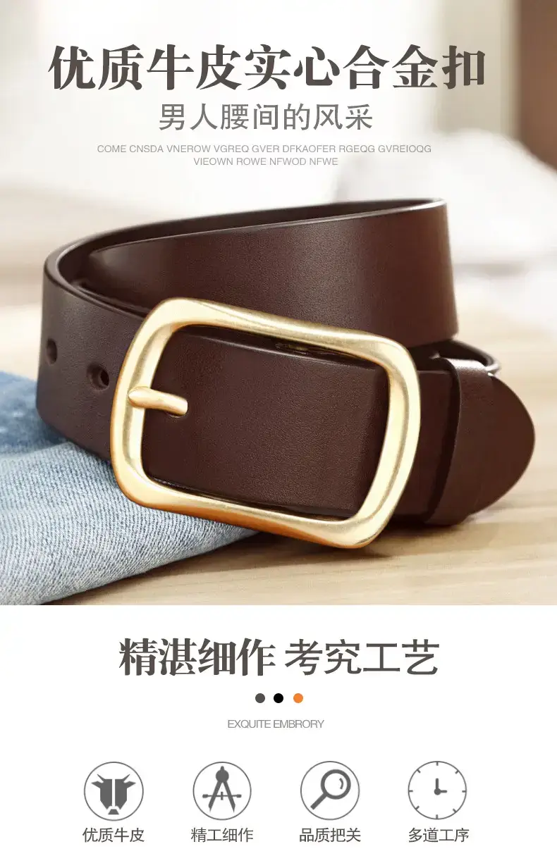 Men's Genuine Leather Belt with Gold Buckle β feature 1