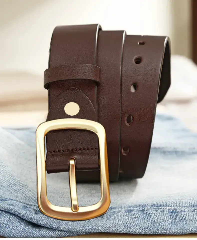 Men's Genuine Leather Belt with Gold Buckle β feature 12