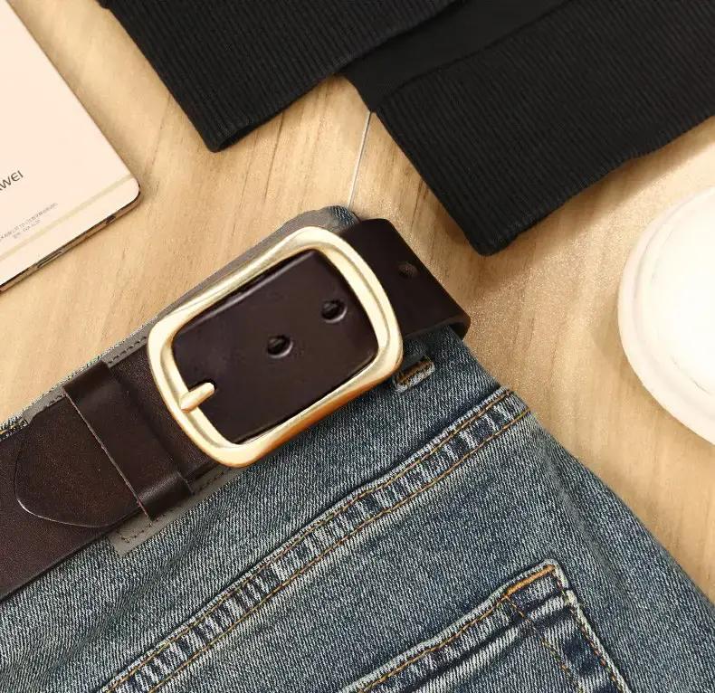 Men's Genuine Leather Belt with Gold Buckle β feature 5