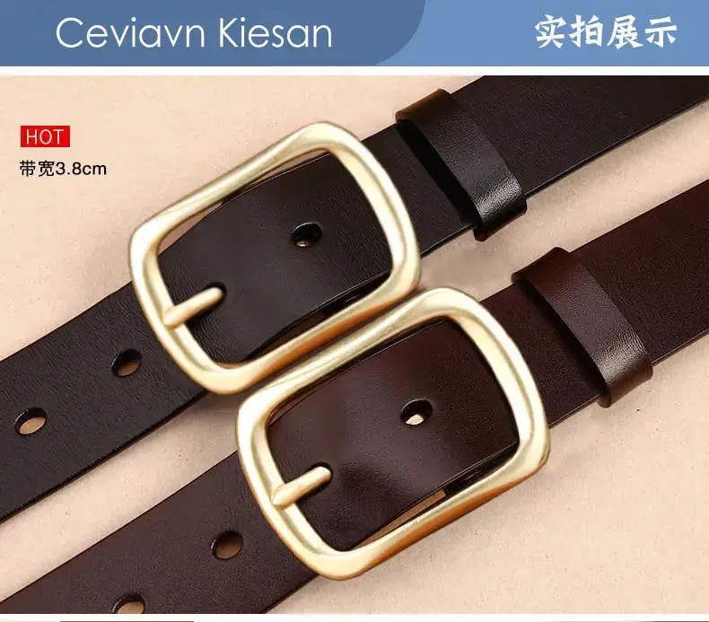 Men's Genuine Leather Belt with Gold Buckle β feature 9