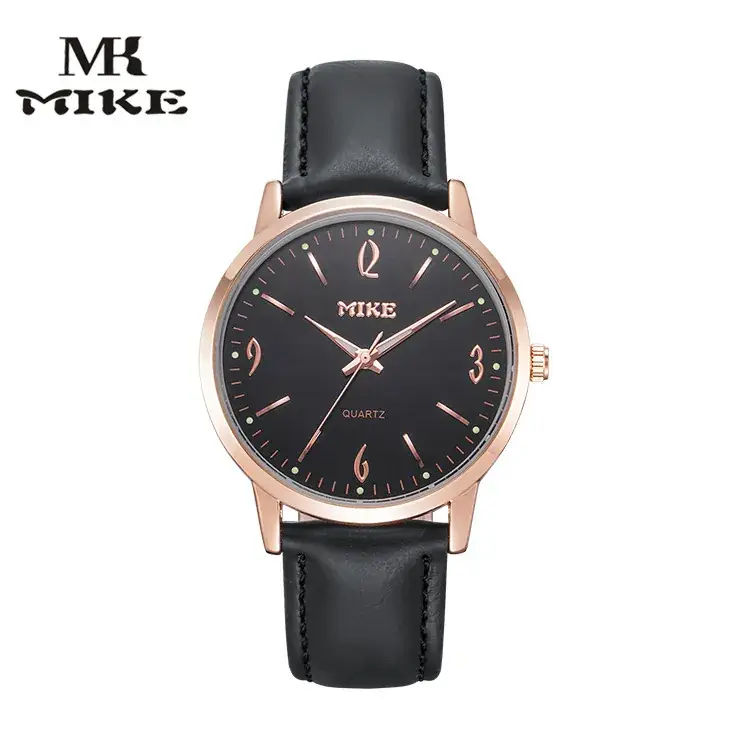 MIKE Rose Gold Quartz Women's Watch Black Leather Belt
