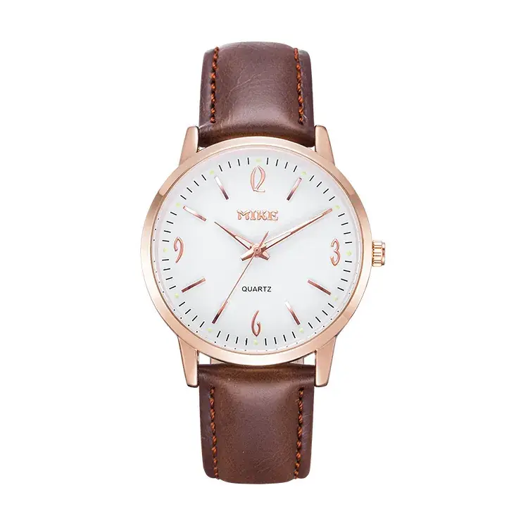 MIKE Rose Gold Quartz Women's Watch Black Leather Belt