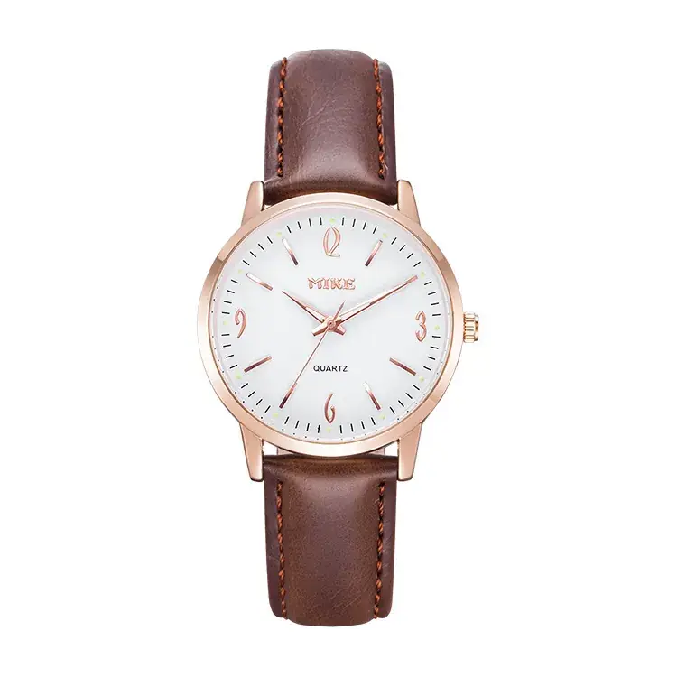 MIKE Rose Gold Quartz Women's Watch Black Leather Belt