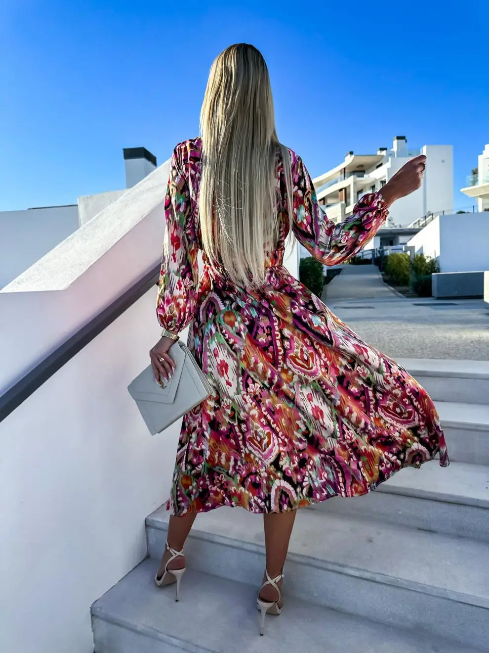 Women's V-Neck Slit Dress Floral Belted Hot Selling — feature 10