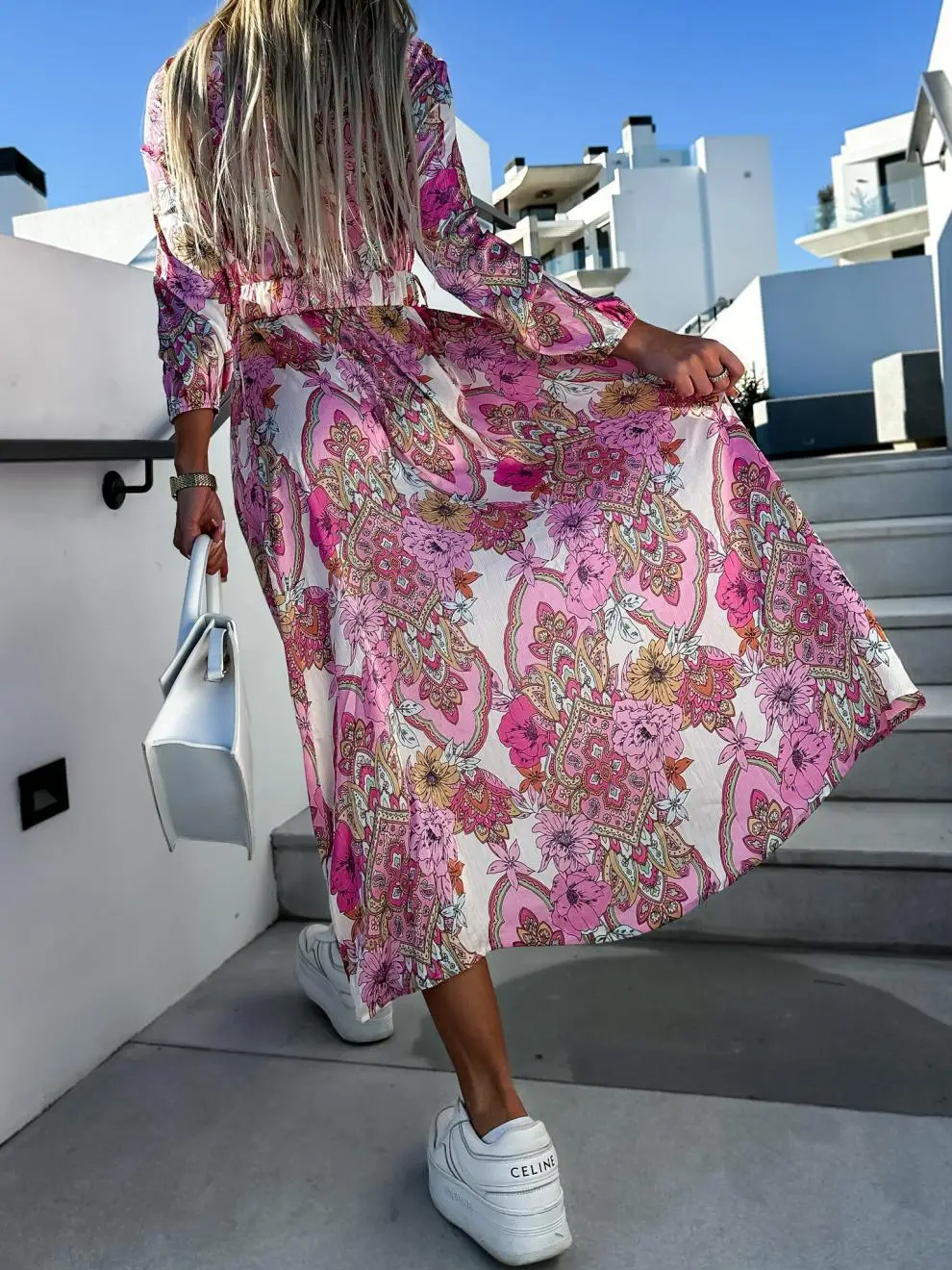 Women's V-Neck Slit Dress Floral Belted Hot Selling — feature 17