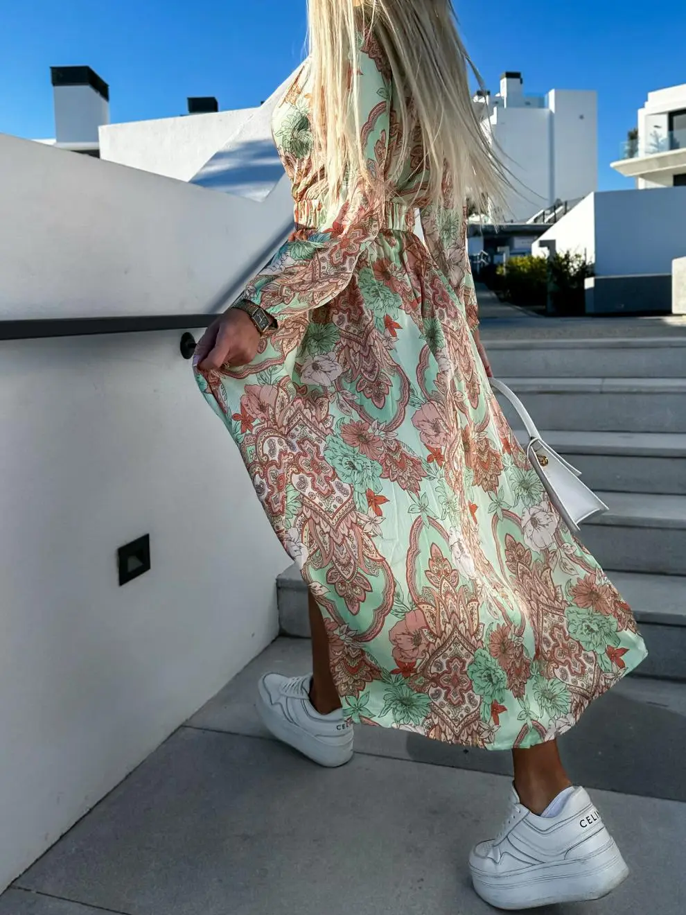 Women's V-Neck Slit Dress Floral Belted Hot Selling — feature 21