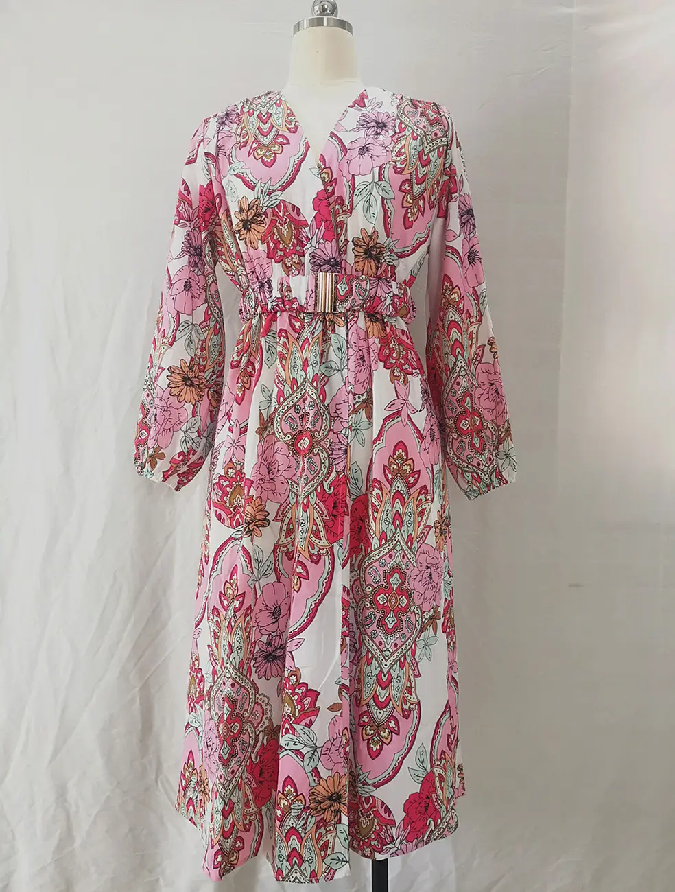 Women's V-Neck Slit Dress Floral Belted Hot Selling — feature 26