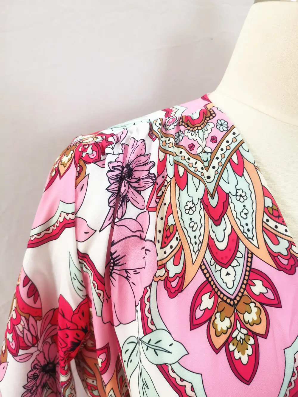 Women's V-Neck Slit Dress Floral Belted Hot Selling — feature 5