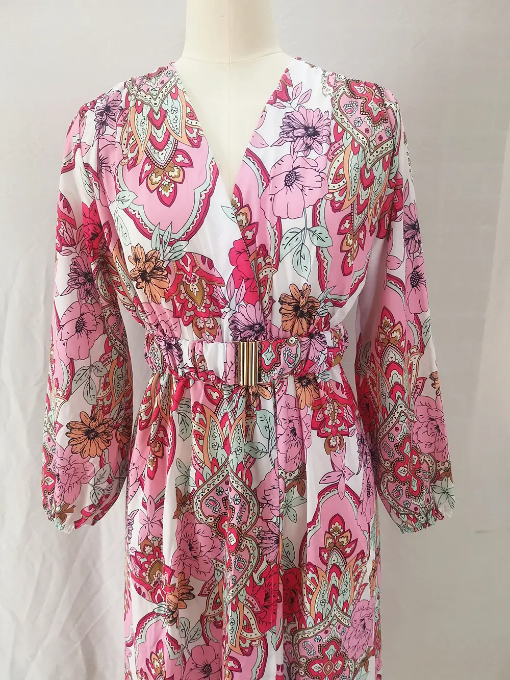 Women's V-Neck Slit Dress Floral Belted Hot Selling — feature 6