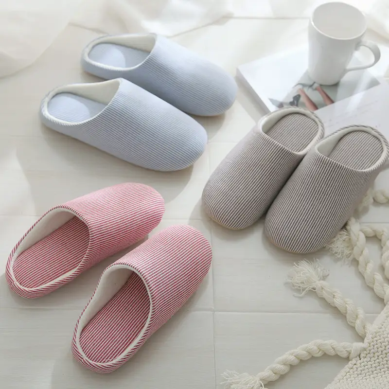 Japanese Style Mute Slippers Women's Winter Soft Bottom Silent Home Floor Non-Slip Indoor Household Cotton Slippers for Men