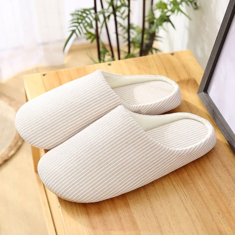 Japanese Style Mute Slippers Women's Winter Soft Bottom Silent Home Floor Non-Slip Indoor Household Cotton Slippers for Men