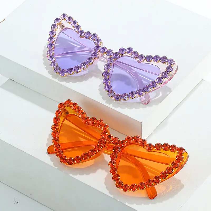 Red Heart-Shaped Sunglasses for Women with Crystal Embellishment