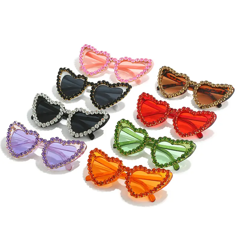 Red Heart-Shaped Sunglasses for Women with Crystal Embellishment
