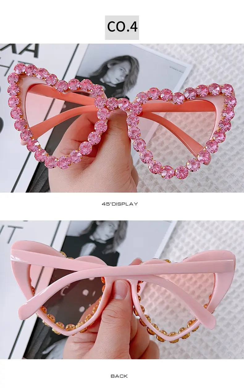 Red Heart-Shaped Sunglasses for Women with Crystal Embellishment — feature 10